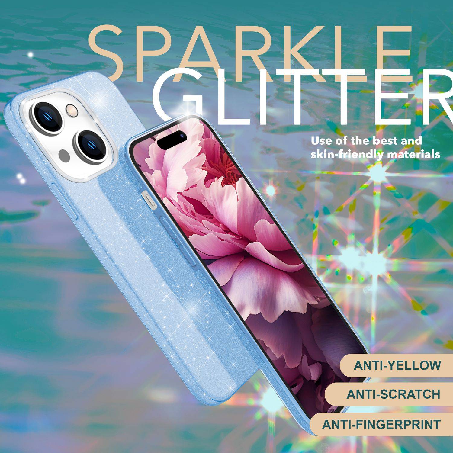 Glitzer Hülle für iPhone 15 Plus Hybrid Bling Case Silikon Handyhülle Tasche TPU Blau-2