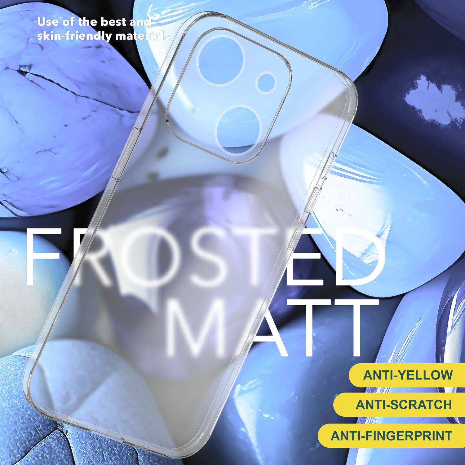 Halb Klar Hülle für iPhone 15, Dünn Matt Leicht Frost Case Anti-Fingerabdruck Weiß-2
