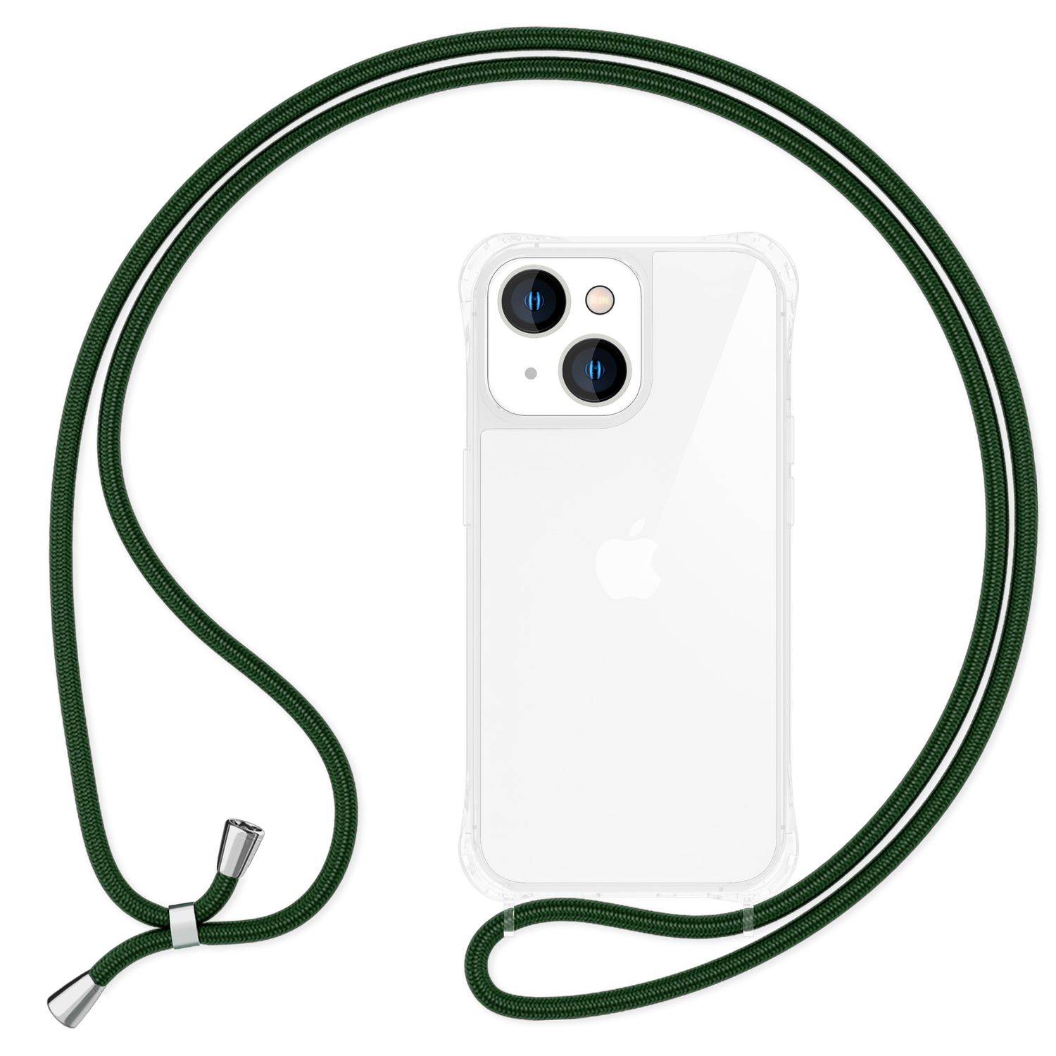 Hülle mit Band für iPhone 15 Handyhülle Umhängen Schutz Case Handy Kette Kordel Dunkel-Grün-0