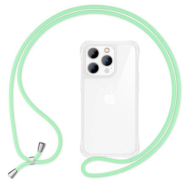 Hülle mit Band für iPhone 15 Pro Handyhülle Umhänge Case Handy Kette Kordel Seil Mint-Grün