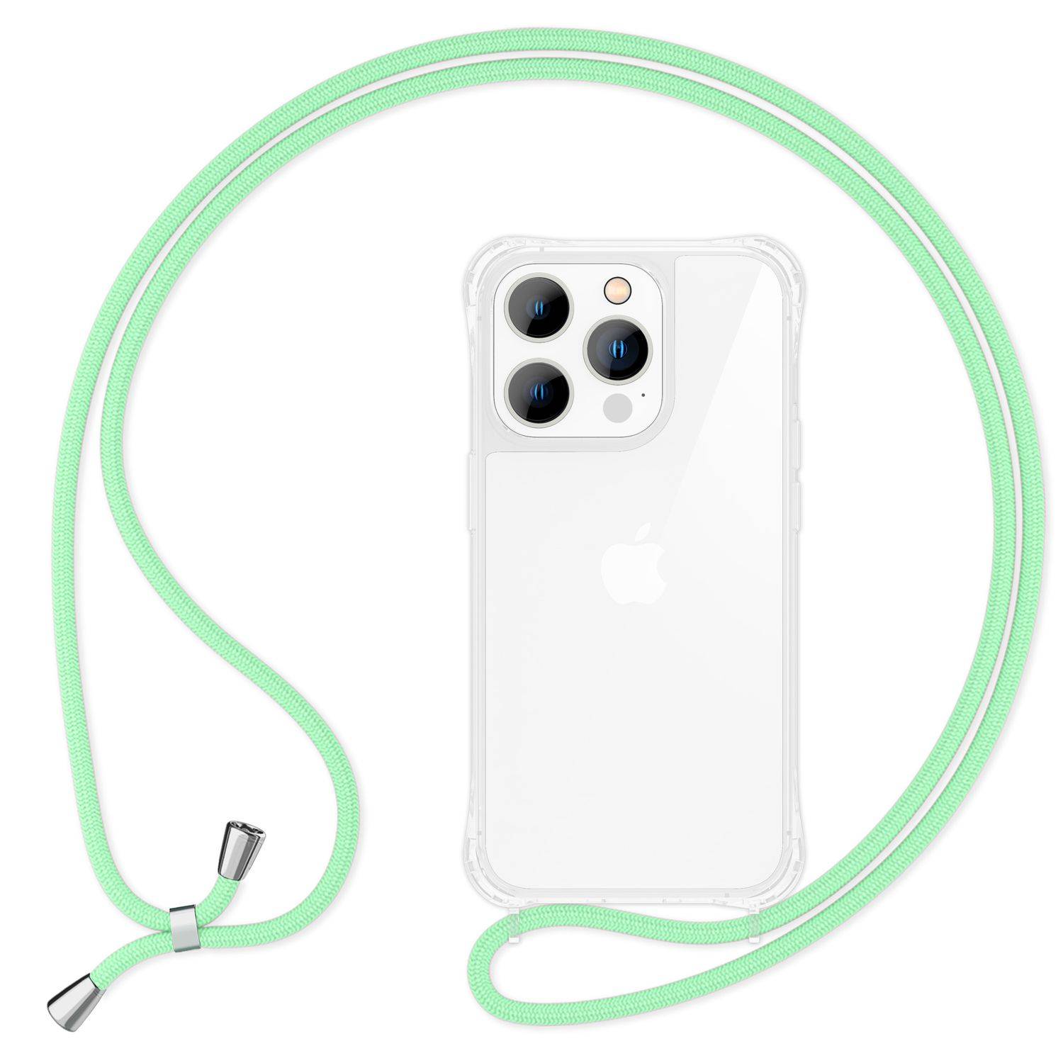 Hülle mit Band für iPhone 15 Pro Handyhülle Umhänge Case Handy Kette Kordel Seil Mint-Grün-0