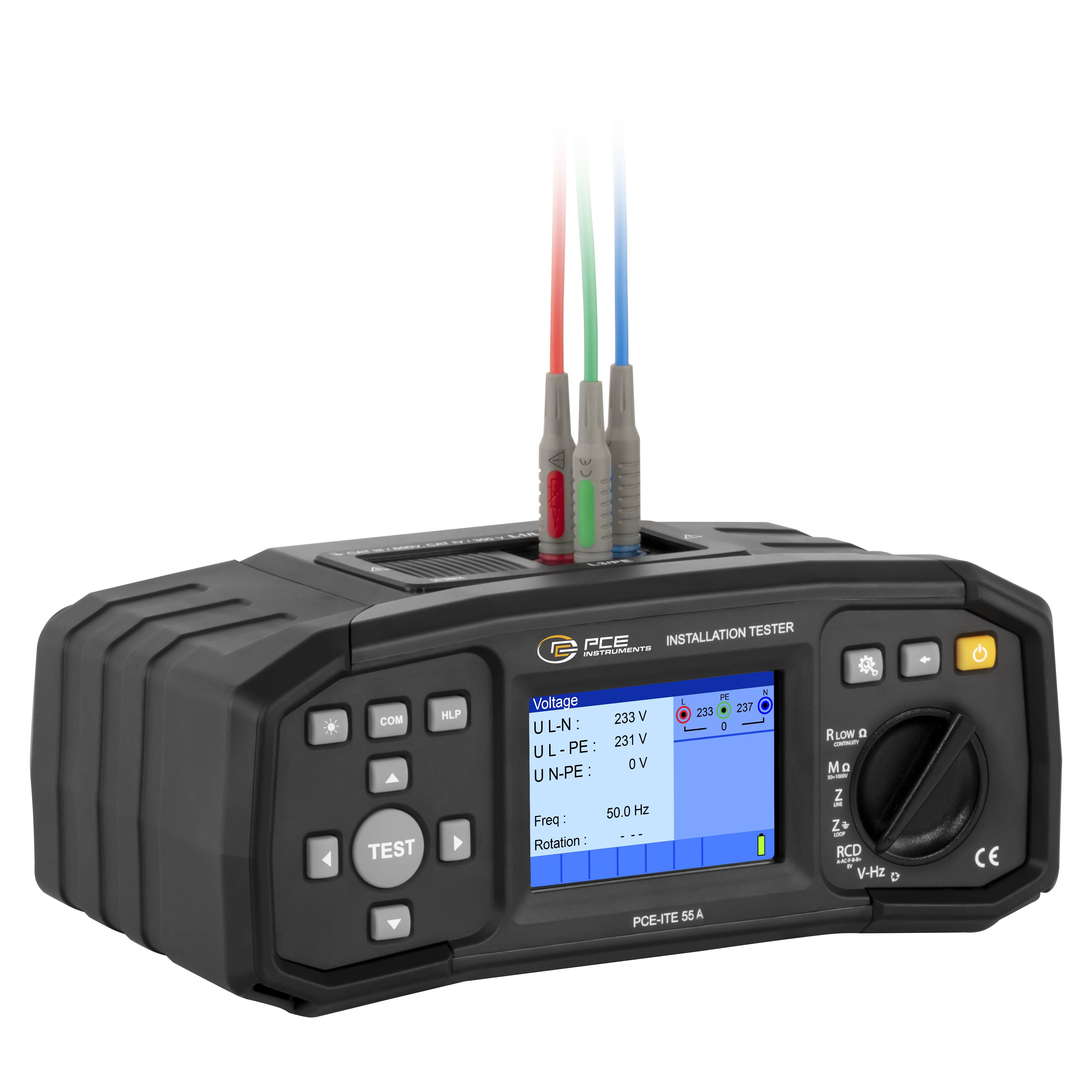 PCE Instruments Installationstester PCE-ITE 55A nach EN 61557  DIN VDE0100  RCD Typ A und AC  Prüfung EV-Ladestationen