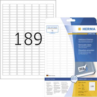Herma 10001 Universal-Etiketten 25.4 x 10 mm Papier Weiß 4725 St. Wiederablösbar Tintenstrahldrucker, Laserdrucker, Farb