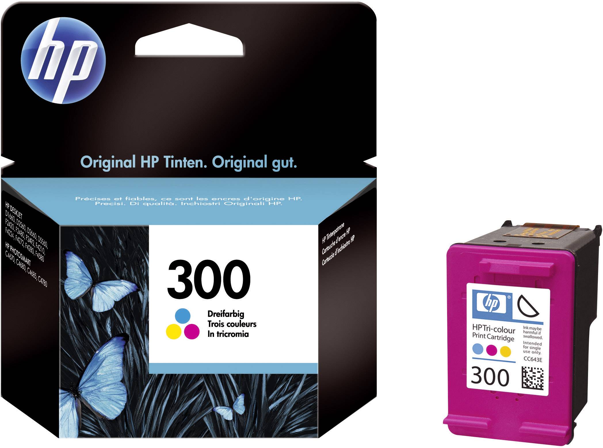 HP 300 Druckerpatrone Original Cyan, Magenta, Gelb CC643EE Tinte