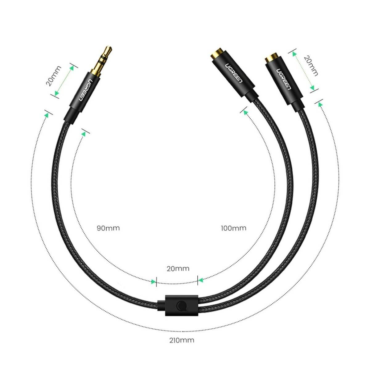 Ugreen AV123 Kopfhörerkabel 3,5 mm Miniklinke (männlich) – 2x 3,5 mm Miniklinke (weiblich) – Schwarz-2
