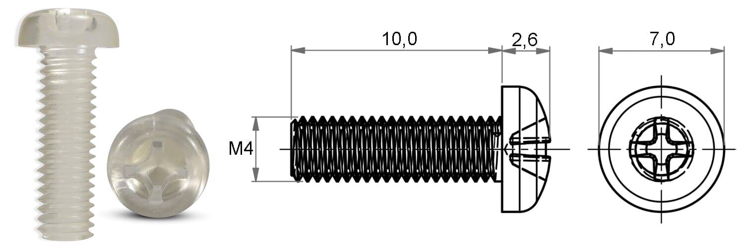 Zylinderkopfschrauben M4x10 - PC, glasklar - emico-1
