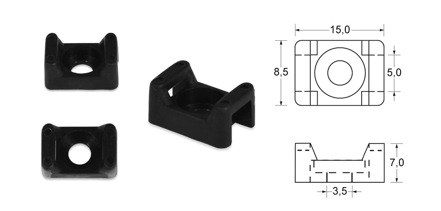 Montagesockel für Kabelbinder 5 mm - PA 6.6, schwarz - emico-3