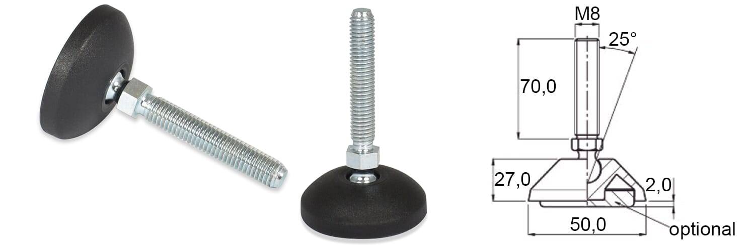 Maschinenfüße mit Kugelgelenk M8x70 - PA 6, schwarz - emico-2