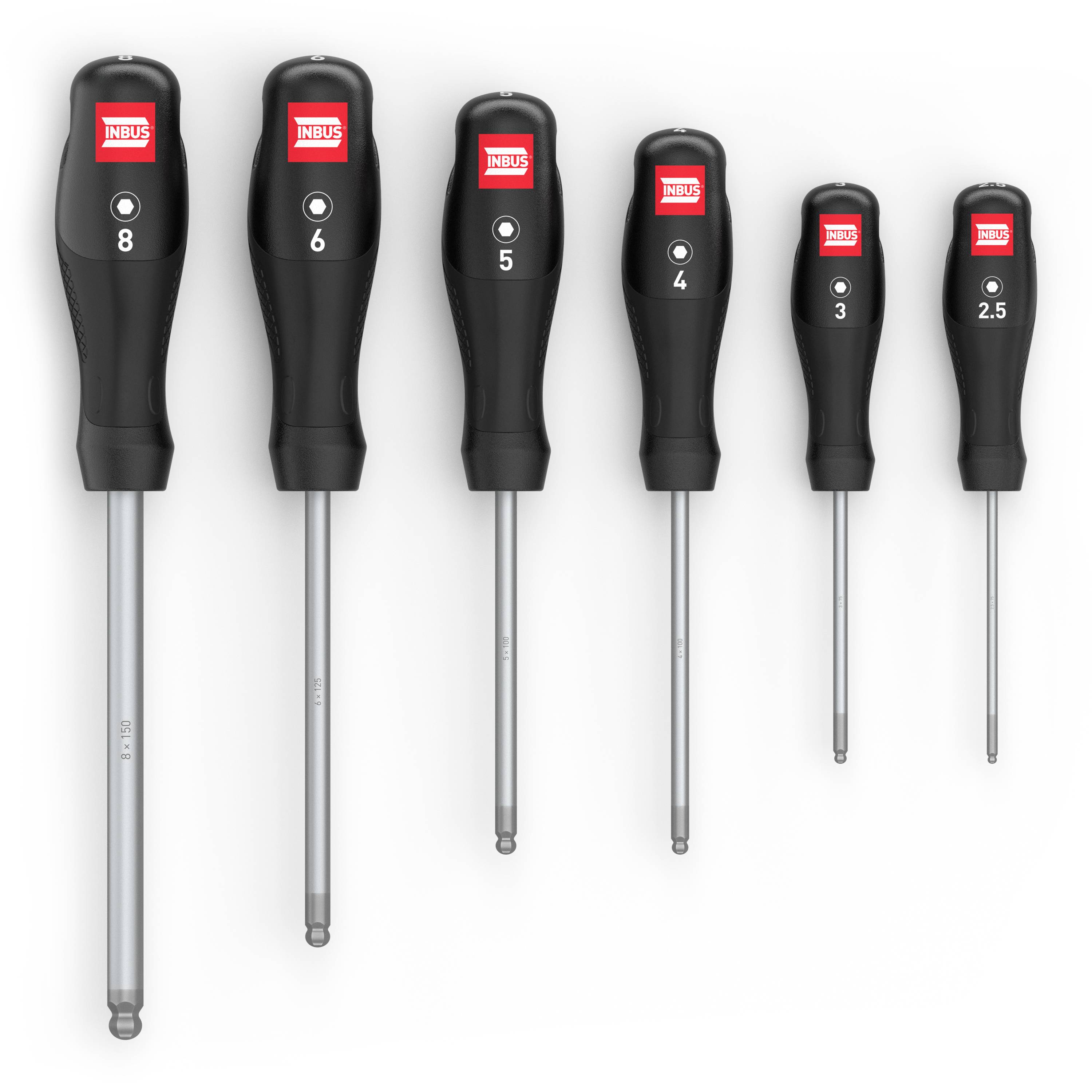 INBUS® 79863 Schraubendreher Set 6tlg, 2.5–8mm, mit Kugelkopf & HybridTouch - Made in Germany-0
