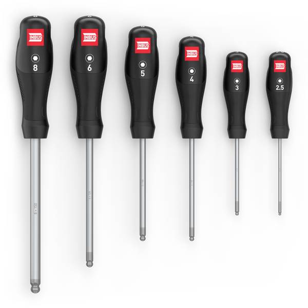 INBUS® 79863 Schraubendreher Set 6tlg, 2.5–8mm, mit Kugelkopf & HybridTouch - Made in Germany
