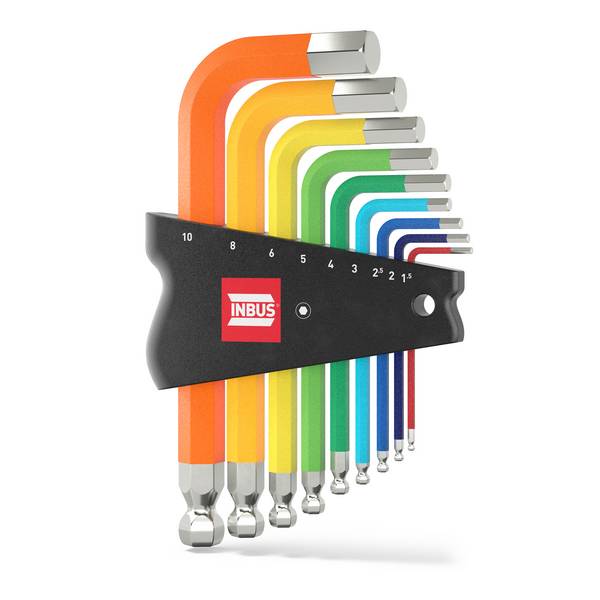INBUS® 79870 Innen-Sechskant Winkelschraubendreher-Set 9tlg, 1.5–10mm, mit ColorGrip bunt & Kugelkopf - Made in Germany