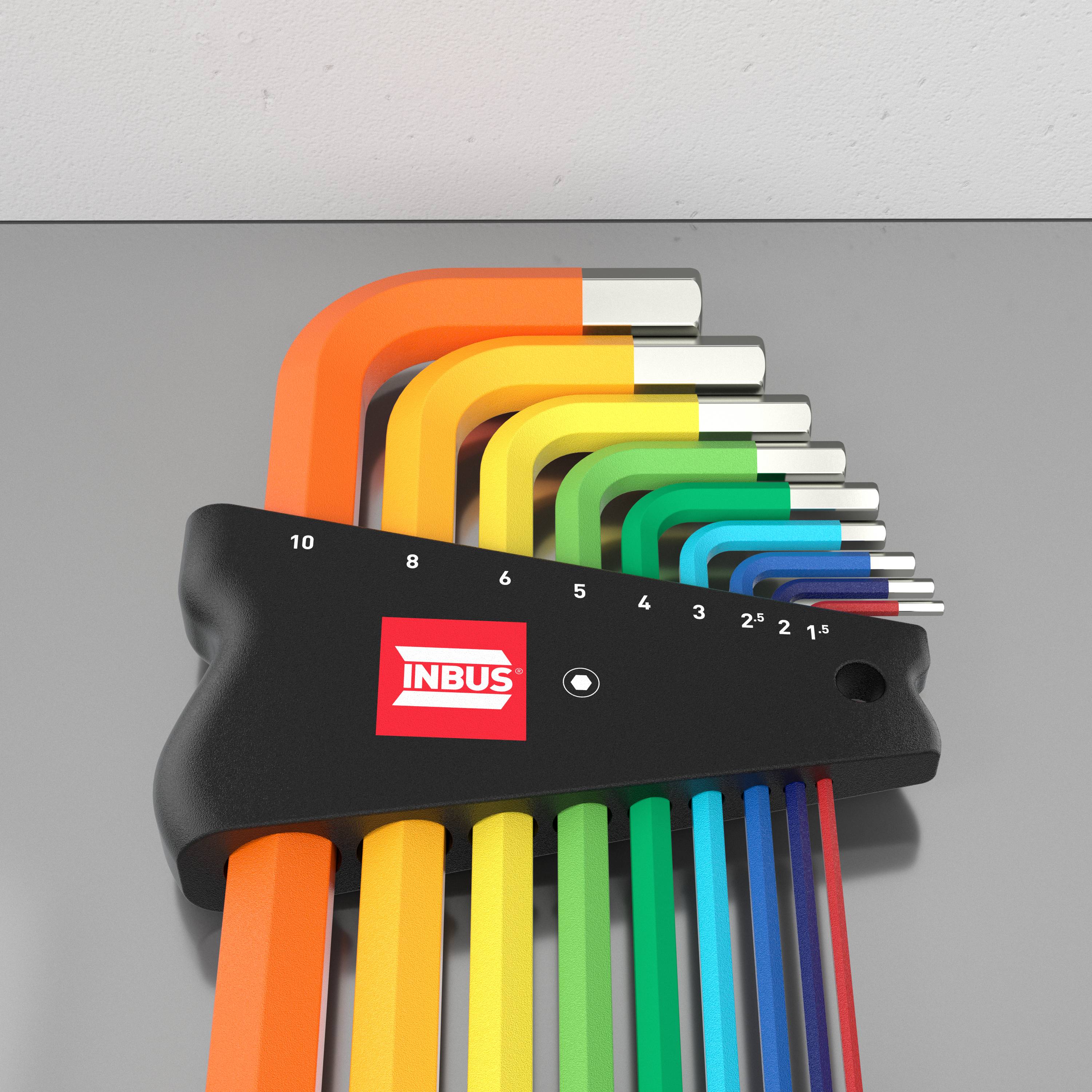 INBUS® 79870 Innen-Sechskant Winkelschraubendreher-Set 9tlg, 1.5–10mm, mit ColorGrip bunt & Kugelkopf - Made in Germany-1