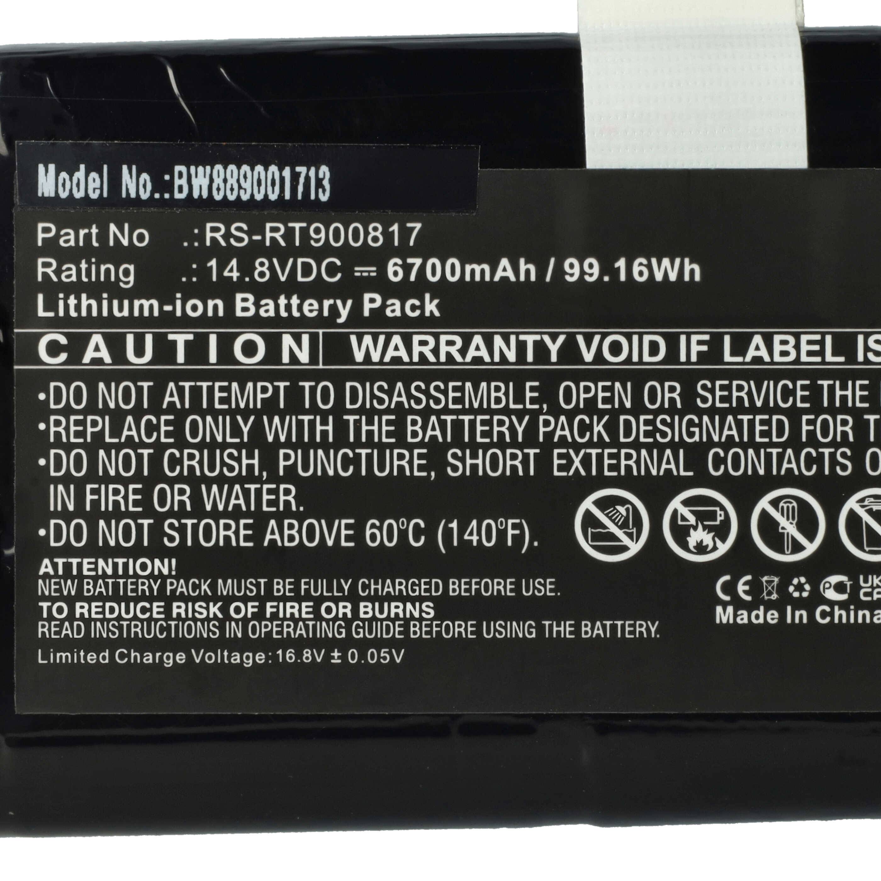 vhbw Akku kompatibel mit Rowenta Smart Force Cyclonic RR8037WH | RR8043, RR8147WH, RR8043WH Saugroboter (6700 mAh, 14,8-4