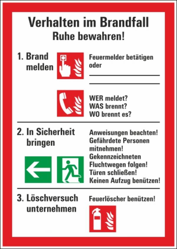 Verhalten im Brandfall Ruhe bewahren! - 210x297 mm