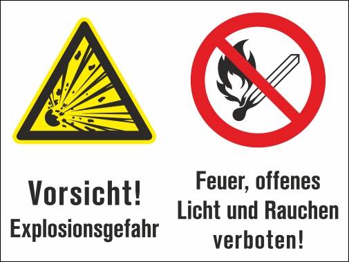 Vorsicht! Explosionsgefahr Feuer, offenes Licht und Rauchen verboten! - 300x200 mm-0