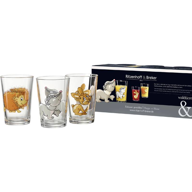 Ritzenhoff & Breker Kindergläser Waldtiere, 3er Set, 205 ml, Bedruckte Kinderbecher mit-0