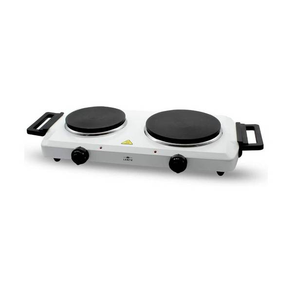 Lentz Doppelkochplatte Kochplatte Doppel 1500 Watt + 1000 Watt Markenqualität inklusive Griffe weiß