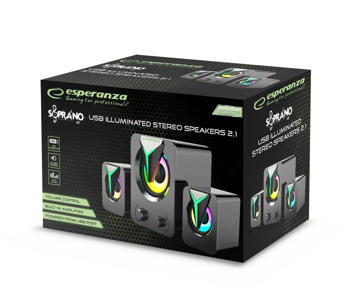 Esperanza Rainbow Soprano 2.1 LED Speakers (Black)-1