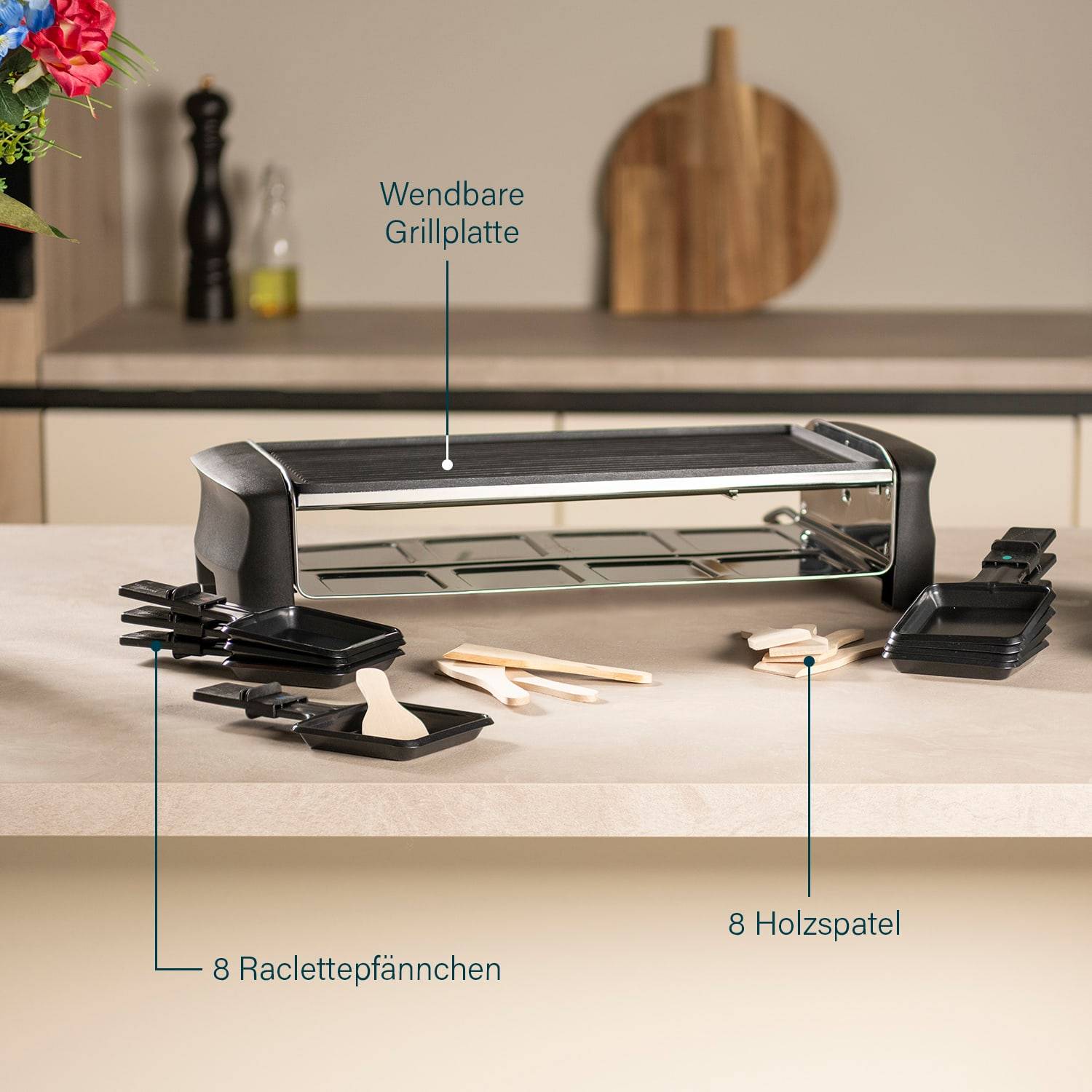 Symbolbild für 162840 Raclette 8 Grill und Teppanyaki Party - 8 Person(en) - Schwarz - Rechteck