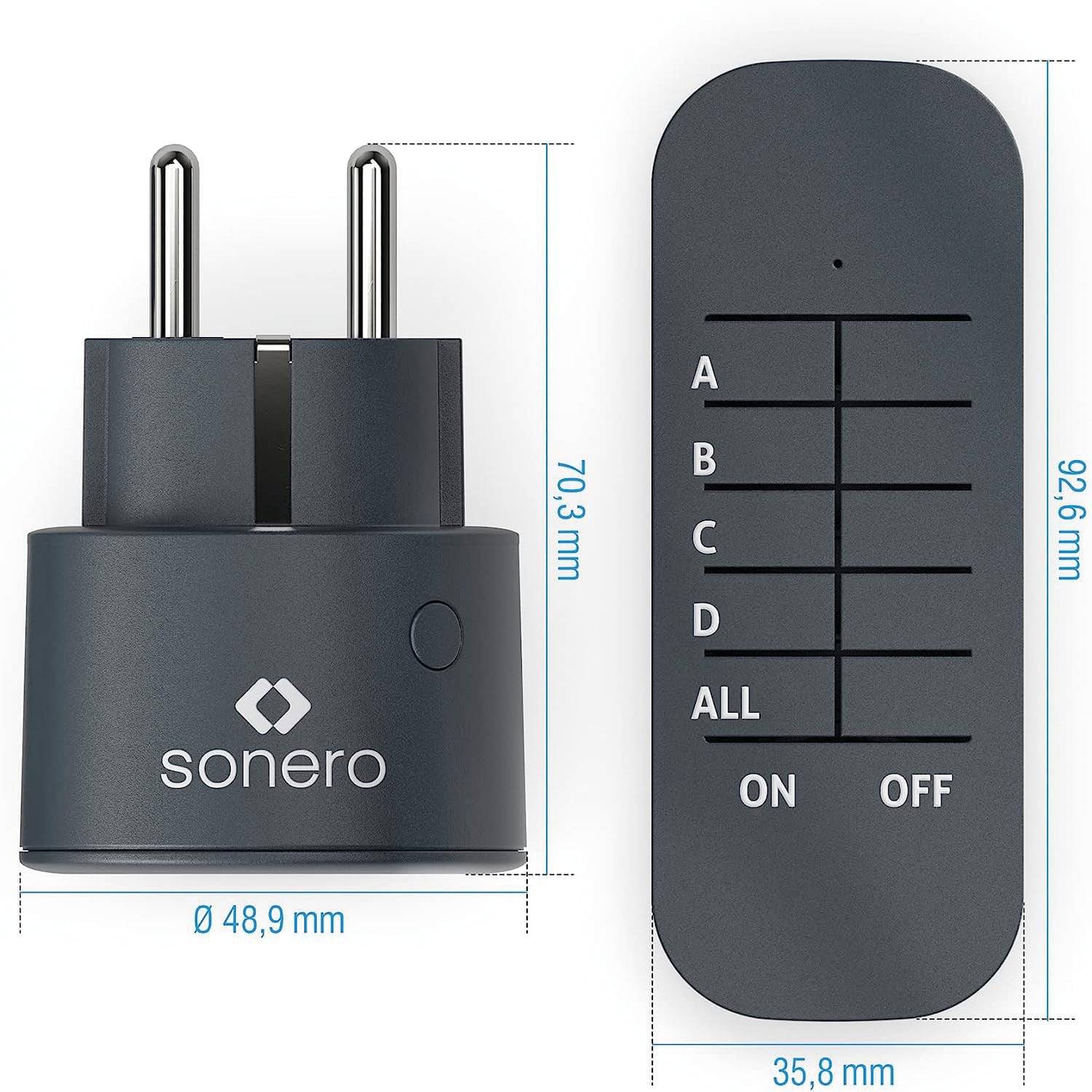 SONERO Funksteckdosen Set, 1 Sender, 2 Empfänger, anthrazit-1