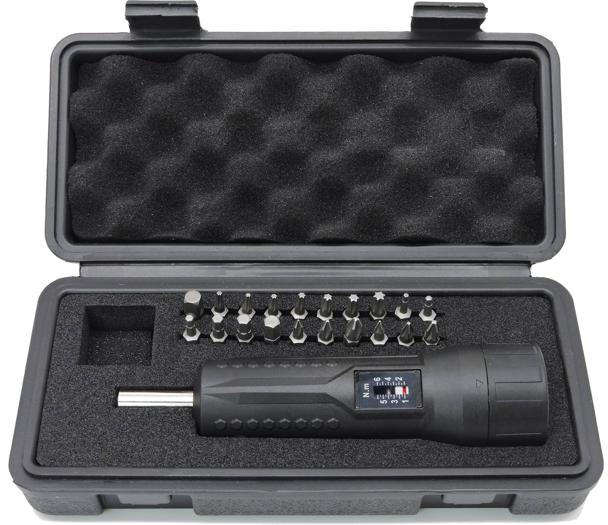 Famex 10897 Drehmomentschraubendreher 1/4 Zoll, 1-6 Nm Drehmomentschlüssel mit Bits und Adapter-0