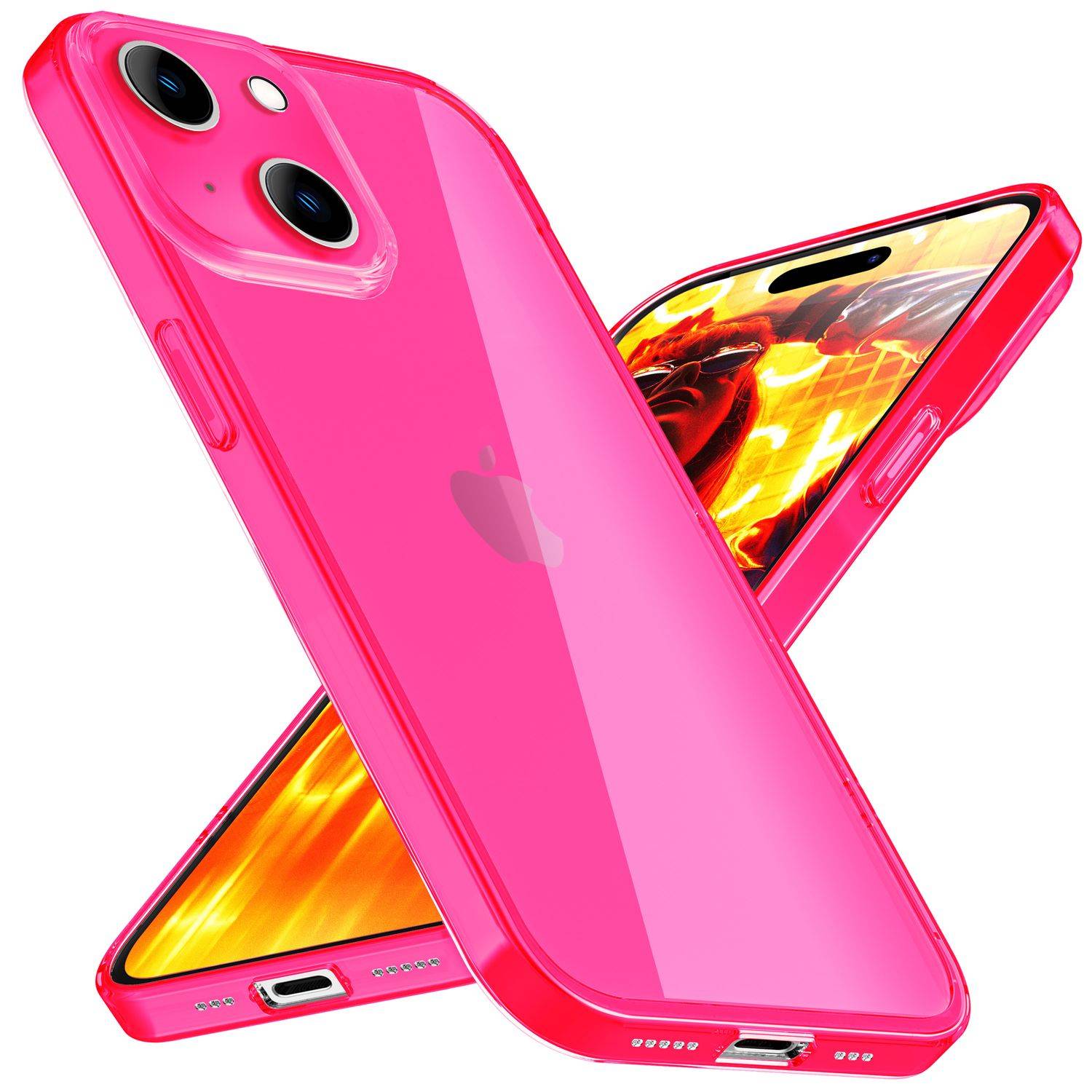 Hülle Neon Klar für iPhone 15 Bunt Leuchtend Silikon Handyhülle Slim Schutz Case Pink-0