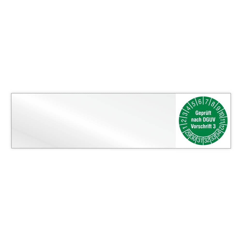Kabelprüfplakette, Geprüft nach DGUV Vorschrift 3, Jahr 2029 - 2034, Vinylfolie, 100 x 25 mm, Heft-0