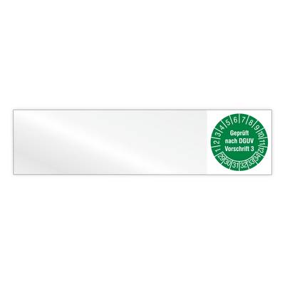 Kabelprüfplakette, Geprüft nach DGUV Vorschrift 3, Jahr 2029 - 2034, Vinylfolie, 100 x 25 mm, Heft-0