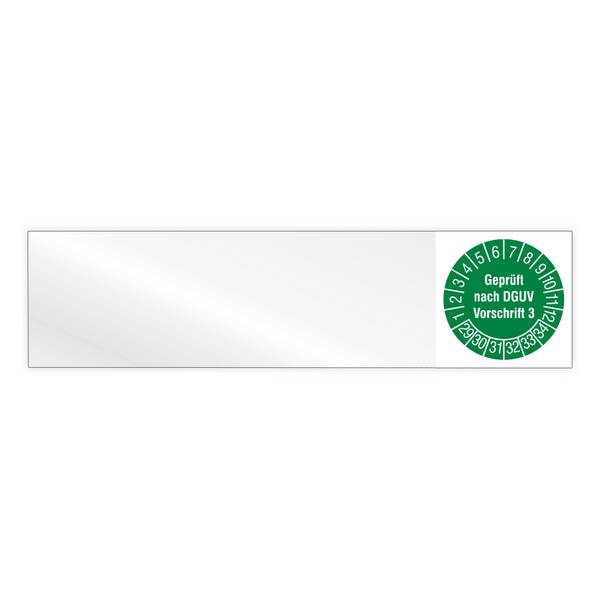 Kabelprüfplakette, Geprüft nach DGUV Vorschrift 3, Jahr 2029 - 2034, Vinylfolie, 100 x 25 mm, Heft