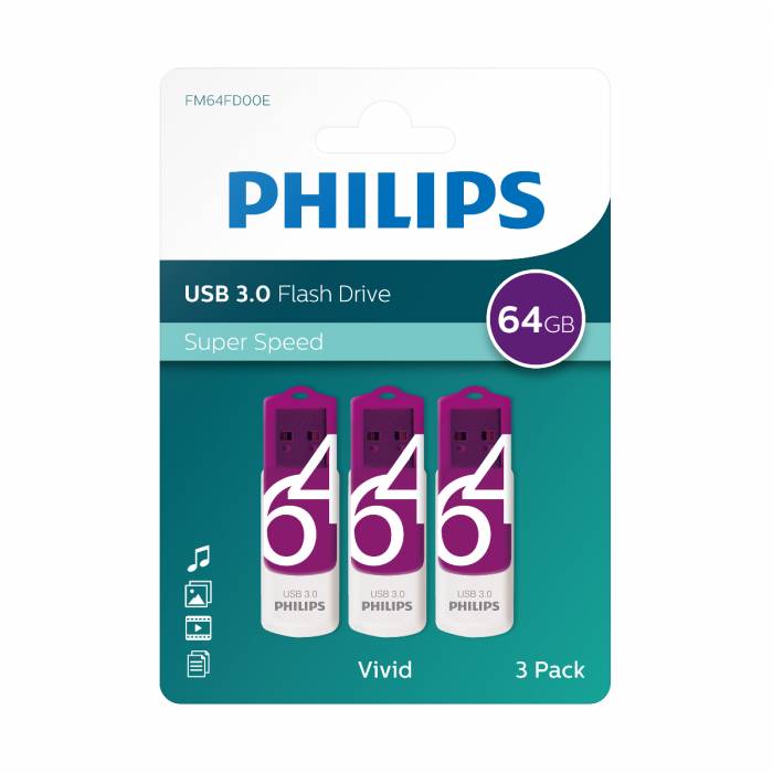 Philips USB-Stick Vivid 3.0 lila, weiß 64 GB, 3 St. - 128 GB-0