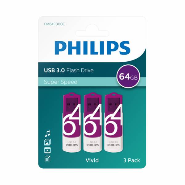 Philips USB-Stick Vivid 3.0 lila, weiß 64 GB, 3 St. - 128 GB