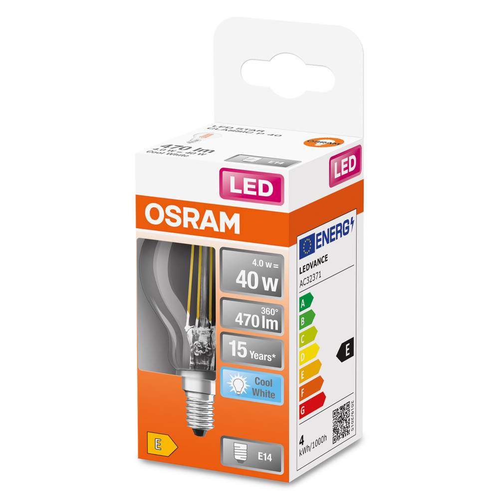 Osram Retrofit LED E14 Kugel Fadenlampe Klar 4W 470lm - 840 Kaltweiß | Ersatz für 40W-2