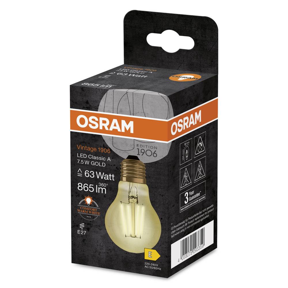 Osram Vintage 1906 LED E27 Birne Fadenlampe Gold 7.5W 950lm - 825 Extra Warmweiß | Ersatz für 60W-3