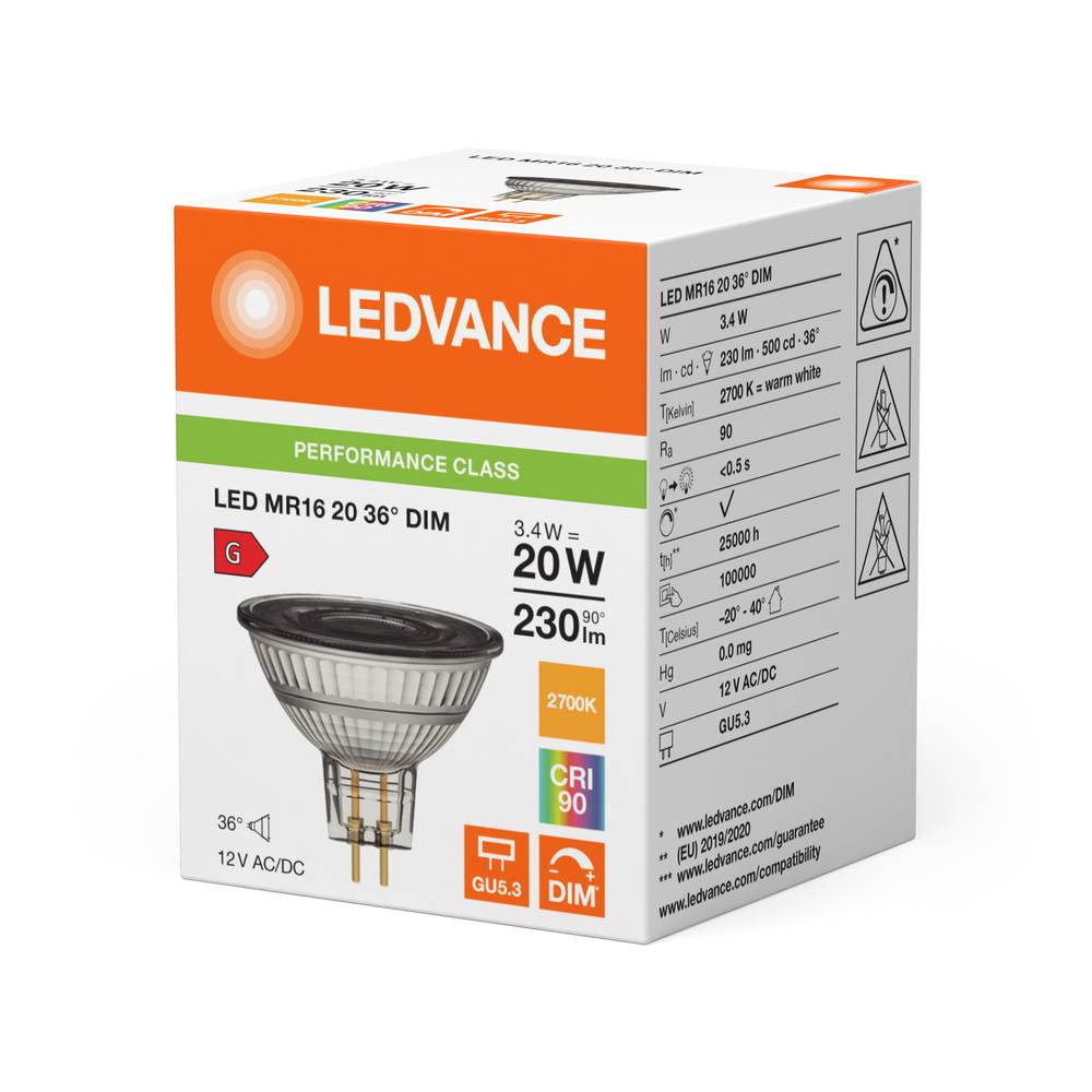 Ledvance LED-Reflektorlampe MR16 GU5,3, 927, dim 36Gr LEDMR162036D3.4W927P 12 V, 320 mA, 3,4 W-1