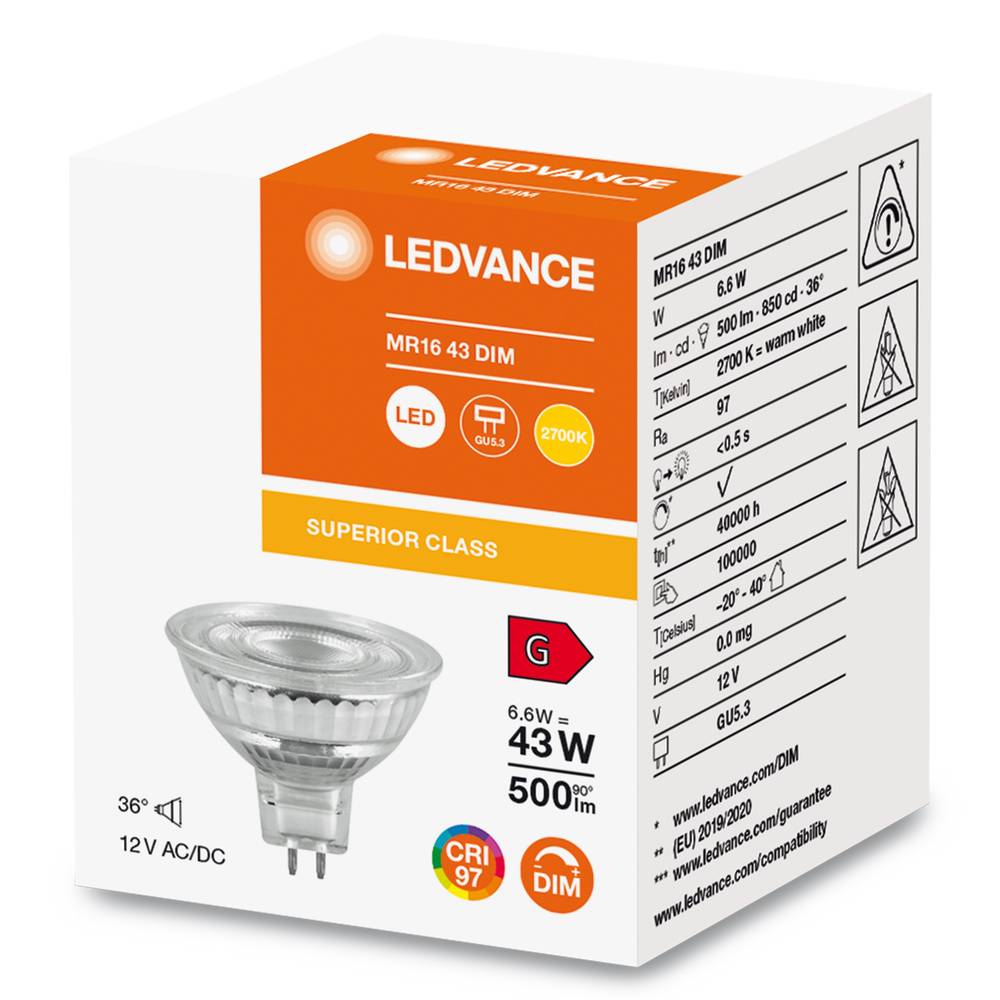 Ledvance Superior LED-Spot Reflektor GU5.3 MR16 6.6W 500lm 36D - 927 Extra Warmweiß | Höchste Farbwiedergabe - Dimmbar --2