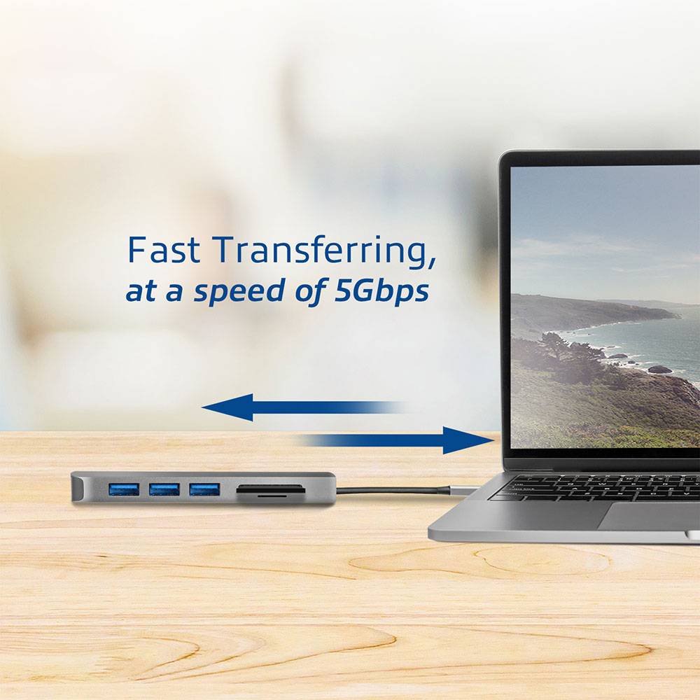 ACT AC7050 USB Hub USB-C 3.1 Gen1 (USB 3.0) - Micro SD/SD Kartenleser 3x USB-A (f) 1x USB-C (f) mit Power Del…-2