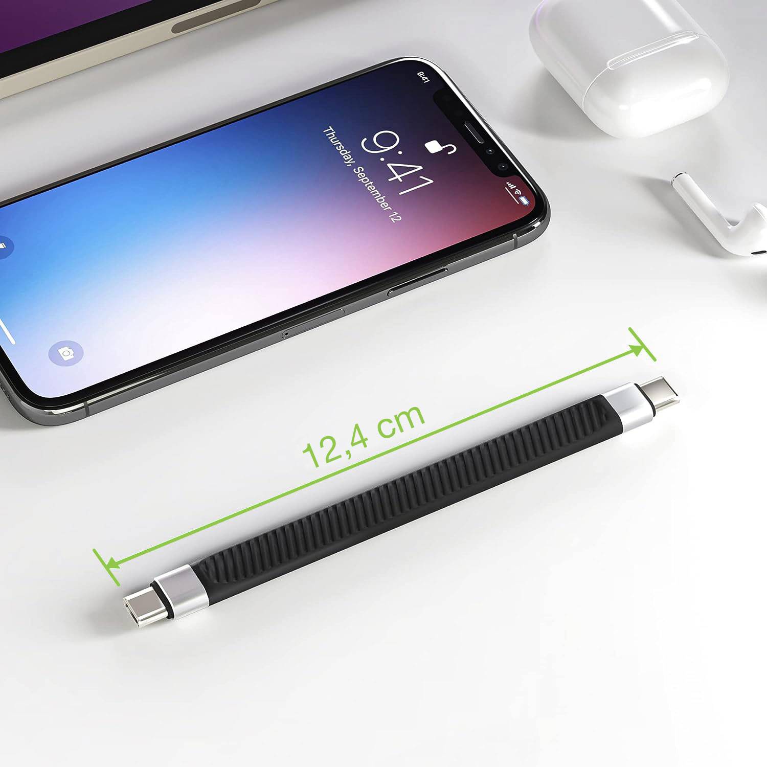 Techly USB-C Stecker auf Stecker kurz flaches FPC - 0,124 m - Schwarz-3