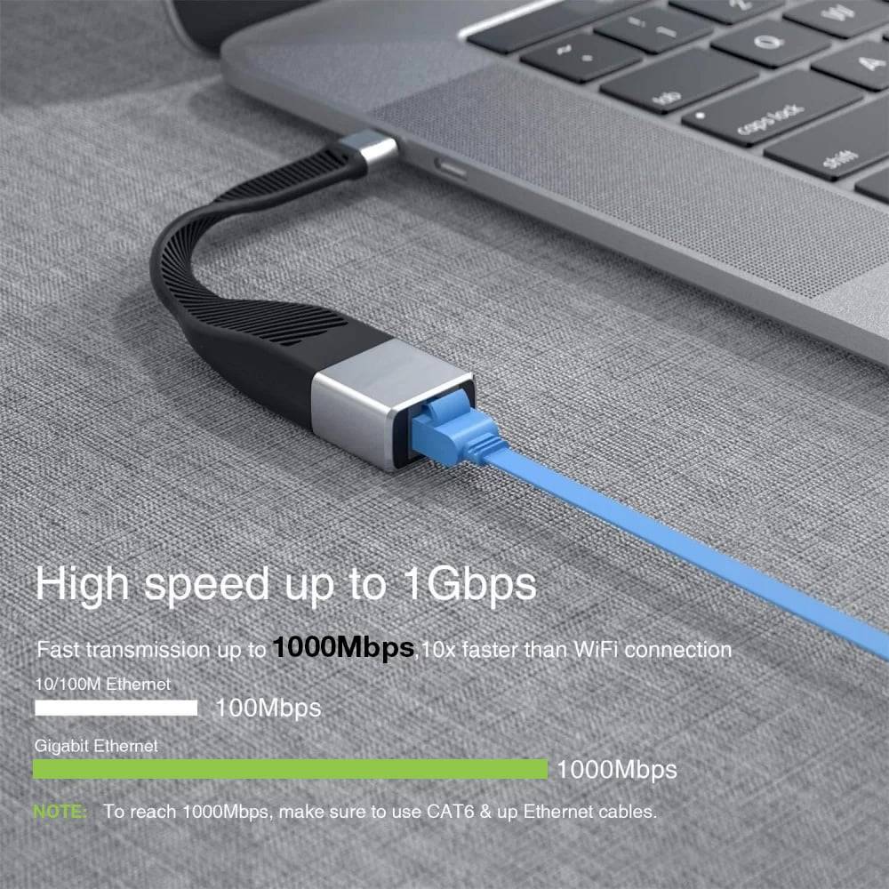 Techly USB-C Stecker auf RJ45-Buchse kurz flaches FPC Kabel - 0,144 m - Ethernet-3