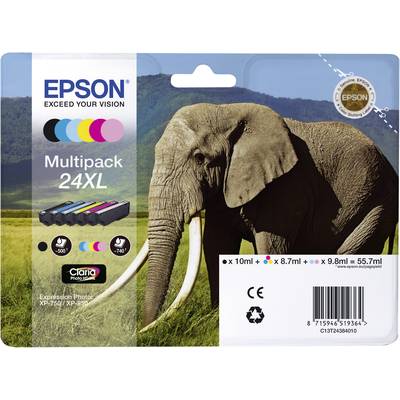Epson Tinte T2438, 24XL Original Kombi-Pack Schwarz, Cyan, Magenta, Gelb, Light Cyan, Light Magenta C13T24384011