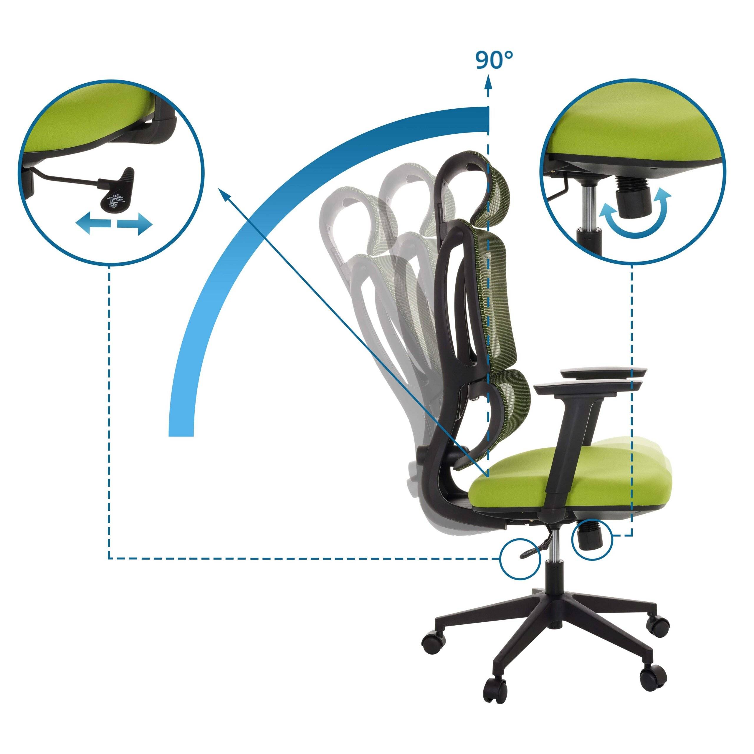 Bürostuhl Drehstuhl ERGOMY Sitz Stoff Rücken Netzstoff grün mybuero-2