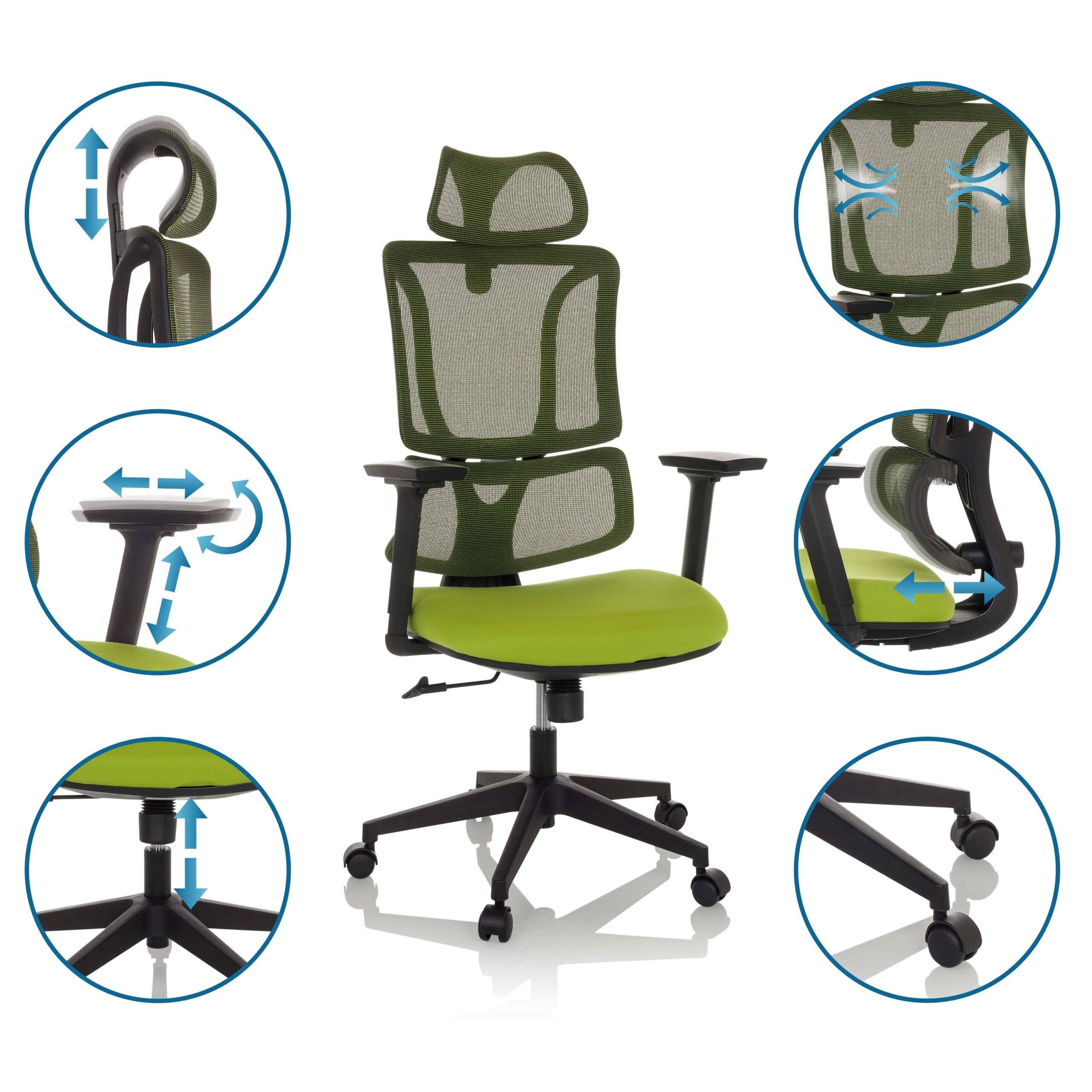 Bürostuhl Drehstuhl ERGOMY Sitz Stoff Rücken Netzstoff grün mybuero-3