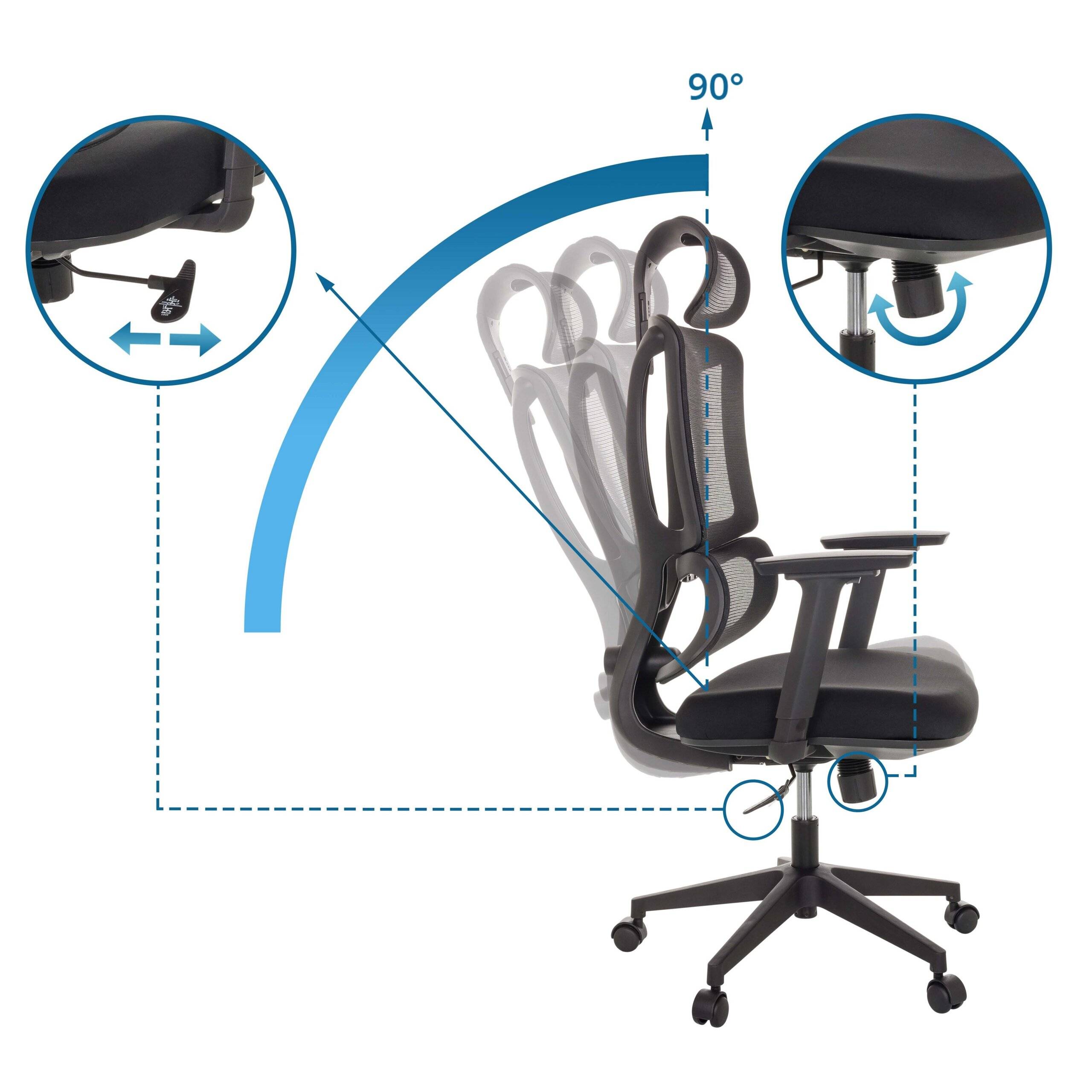 Bürostuhl Drehstuhl ERGOMY Sitz Stoff Rücken Netzstoff schwarz mybuero-2