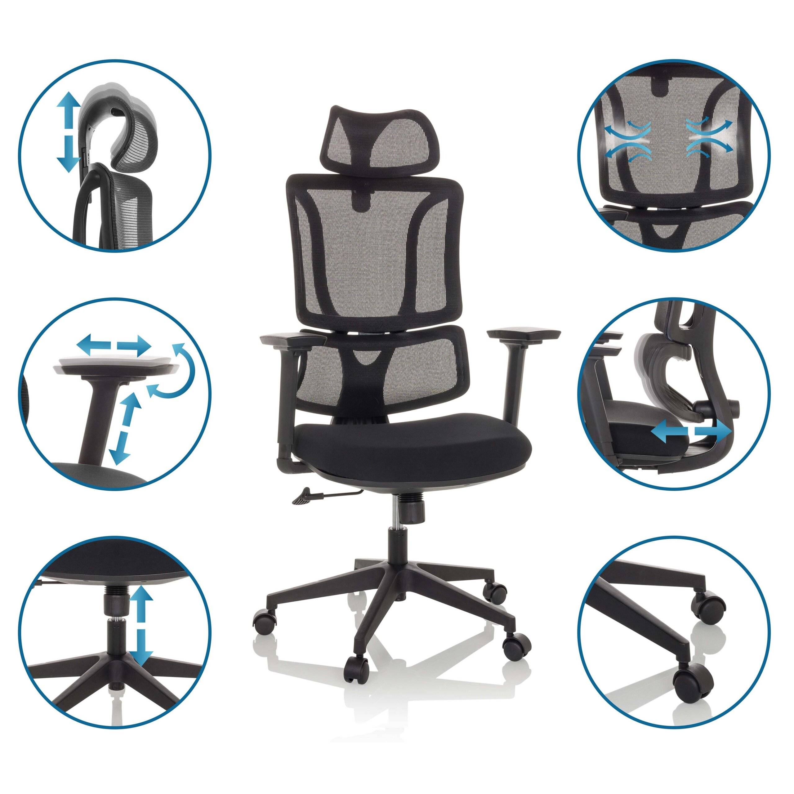Bürostuhl Drehstuhl ERGOMY Sitz Stoff Rücken Netzstoff schwarz mybuero-3