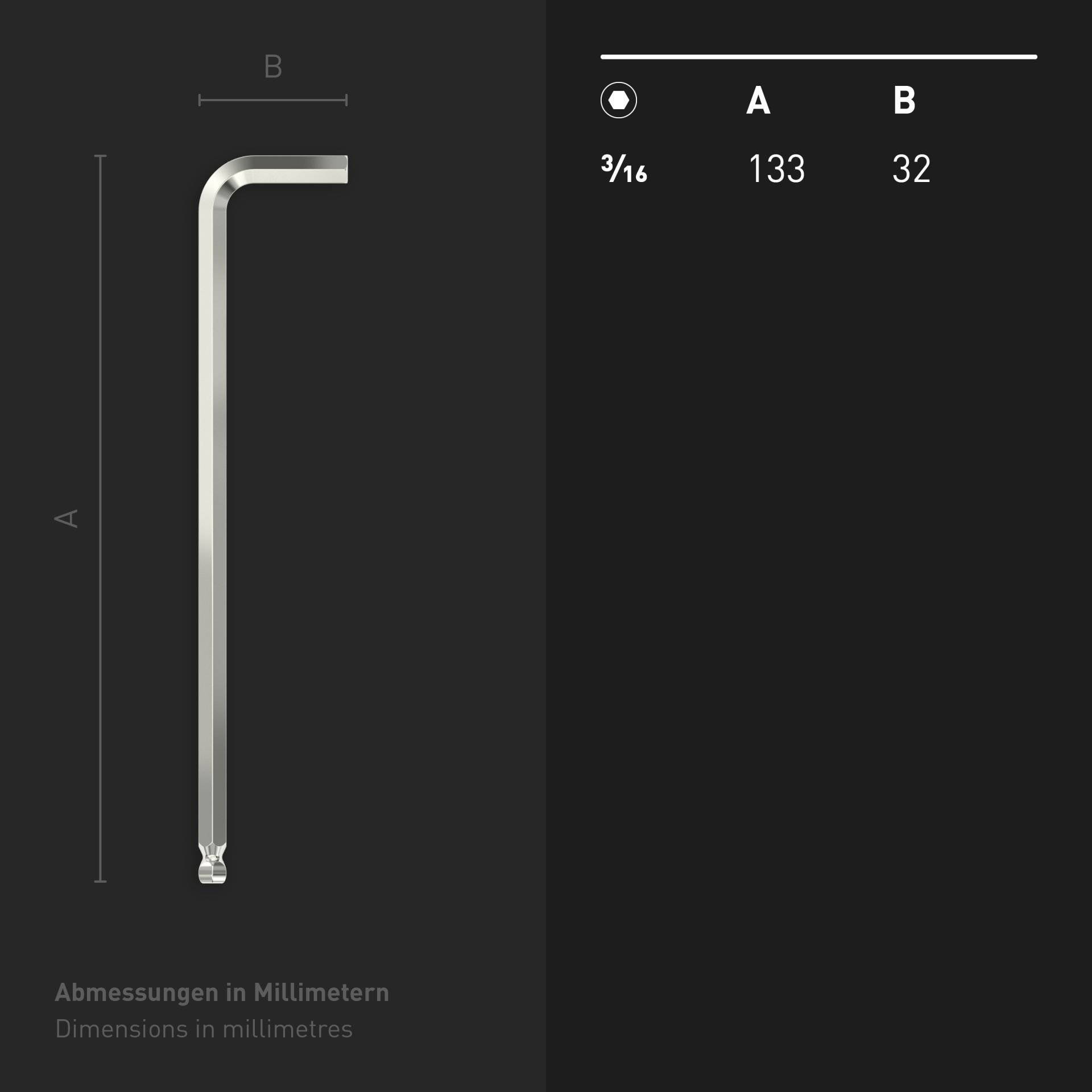 INBUS® 74629 Innen-Sechskant Winkelschraubendreher (lang, Zoll) 3/16", Inbusschlüssel mit Kugelkopf-4