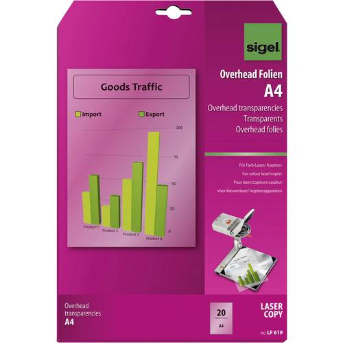 Sigel LF619 Overhead-Projektor-Folie DIN A4 Laserdrucker, Kopierer, Farblaserdrucker, Farbkopierer Transparent 20 St.