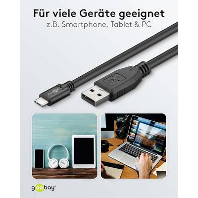 Goobay 55468 USB A auf USB C Kabel / Handykabel 480 Mbits / Ladekabel USB 2.0 Adapterkabel 5V - 3A / Schwarz / 1,8 Meter-5