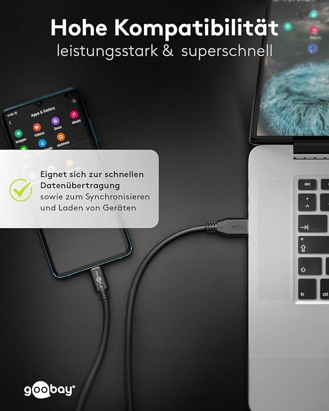 Goobay 55468 USB A auf USB C Kabel / Handykabel 480 Mbits / Ladekabel USB 2.0 Adapterkabel 5V - 3A / Schwarz / 1,8 Meter-4