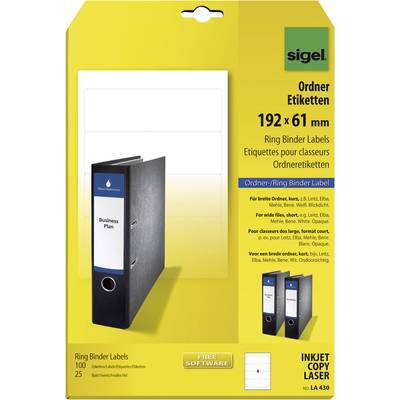 Sigel Ordner-Etiketten LA430 61 x 192 mm Papier Weiß Permanent haftend 100 St.