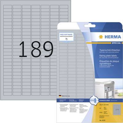 Herma 4220 Typenschild-Etiketten 25 x 10 mm Polyester-Folie Silber 4725 St. Permanent haftend Laserdrucker, Kopierer, Ha