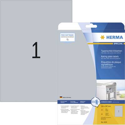 Herma 4224 Etiketten 210 x 297 mm Polyester-Folie Silber 25 St. Permanent Typenschild-Etiketten Laser, Kopie